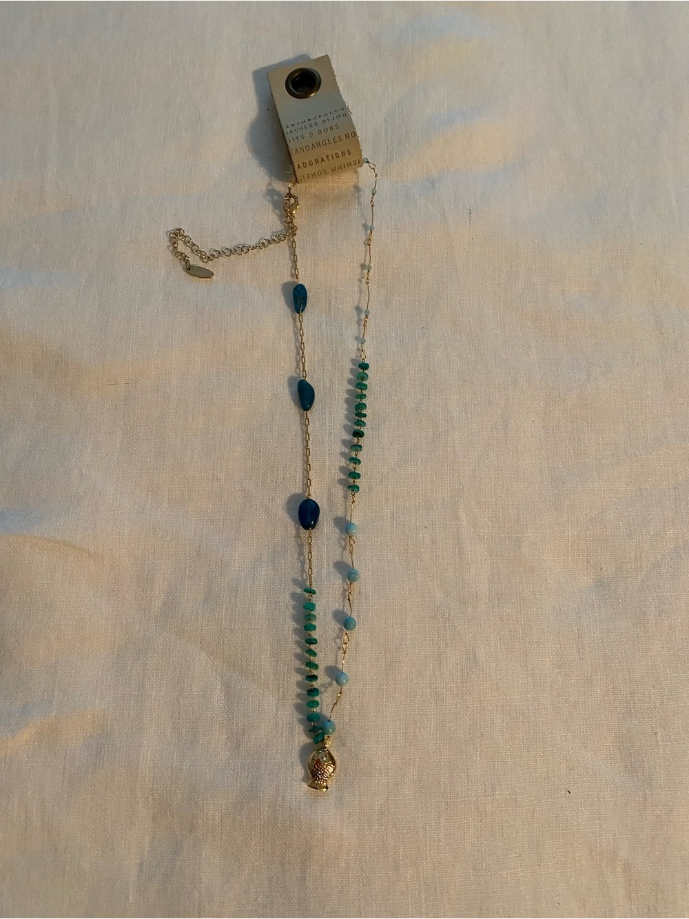 Anthropologie mixed bead and metal fish pendant delicate necklace